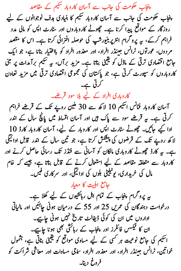 Aasaan Karobaar Scheme by Punjab Government
