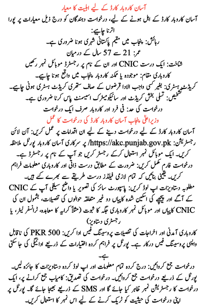 CM Punjab Asaan Karobar Card Application Process