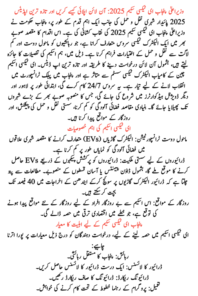 CM Punjab E-Taxi Scheme