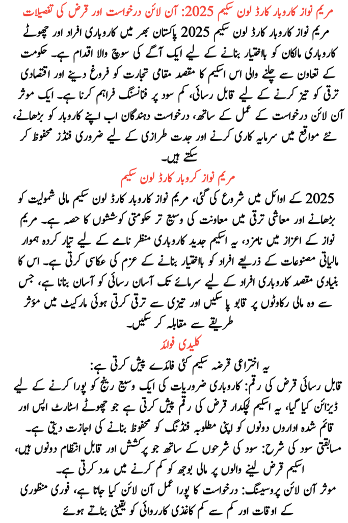 Maryam Nawaz Karobar Card Loan Scheme