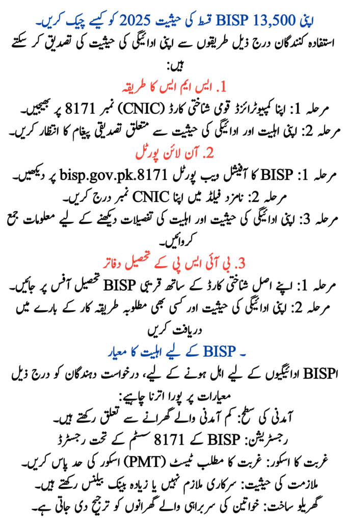BISP Installment Status 2025 Updated via 8171