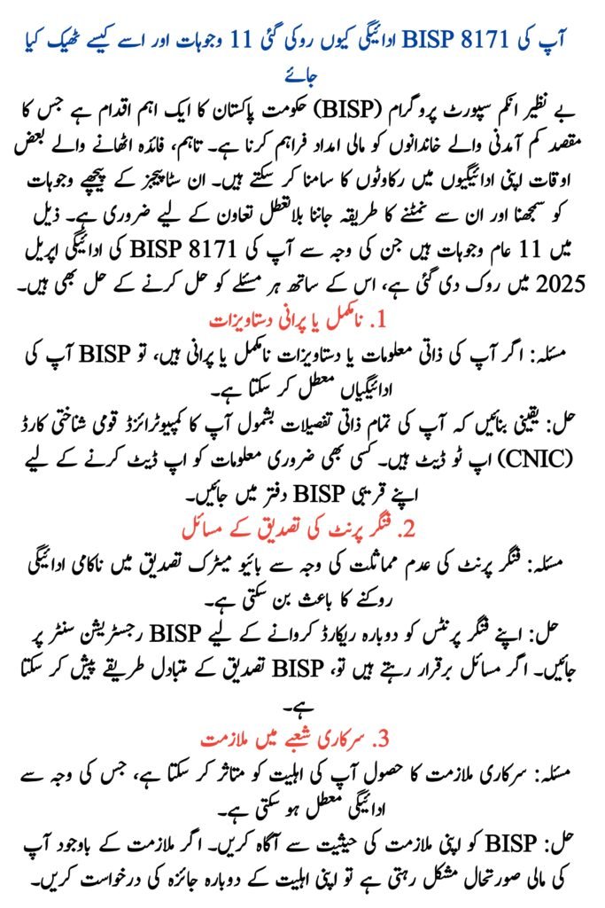 8171 BISP Payment Stopped in April 