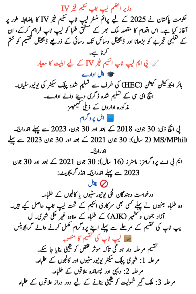 Prime Minister Laptop Scheme Phase IV