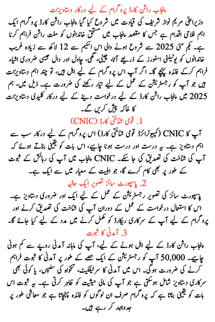 Required Documents for Punjab Ration Card Program