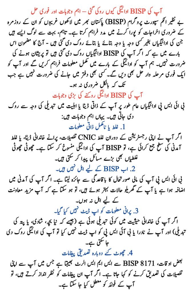 Why Your BISP Payment Was Stopped